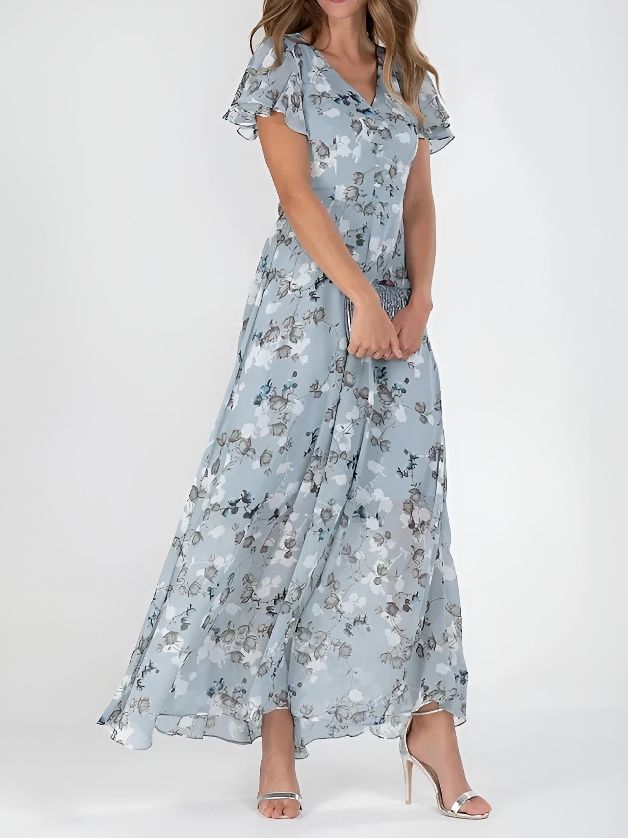 Kimberly Benn | Flutter Sleeve Floral Maxi Dress