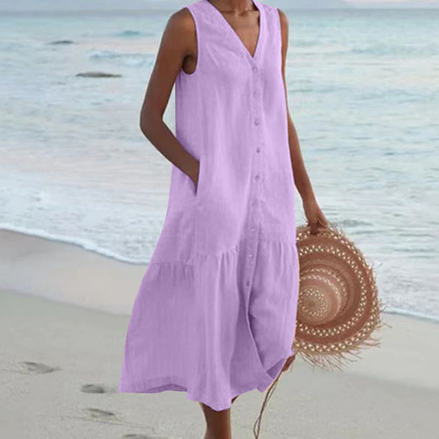 Kimberly Benn | Button-Front Sleeveless Beach Dress