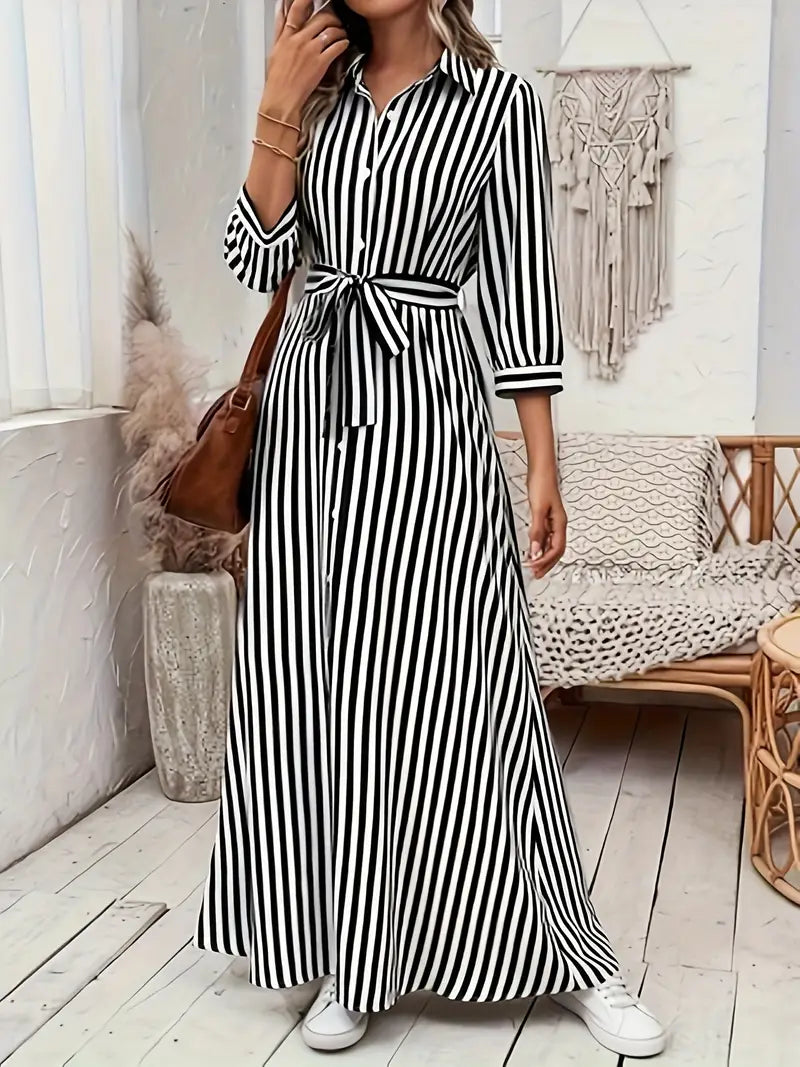 Kimberly Benn | Belted Striped Shirt Dress