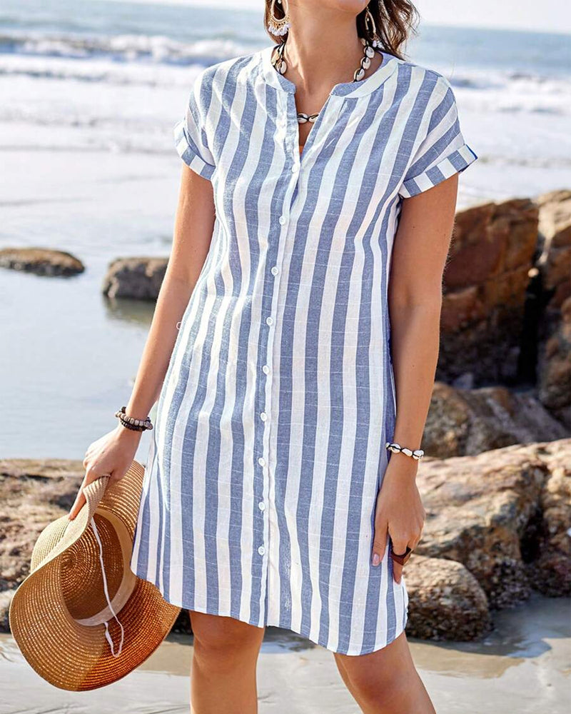 Kimberly Benn | Elegant Striped Button Midi Dress