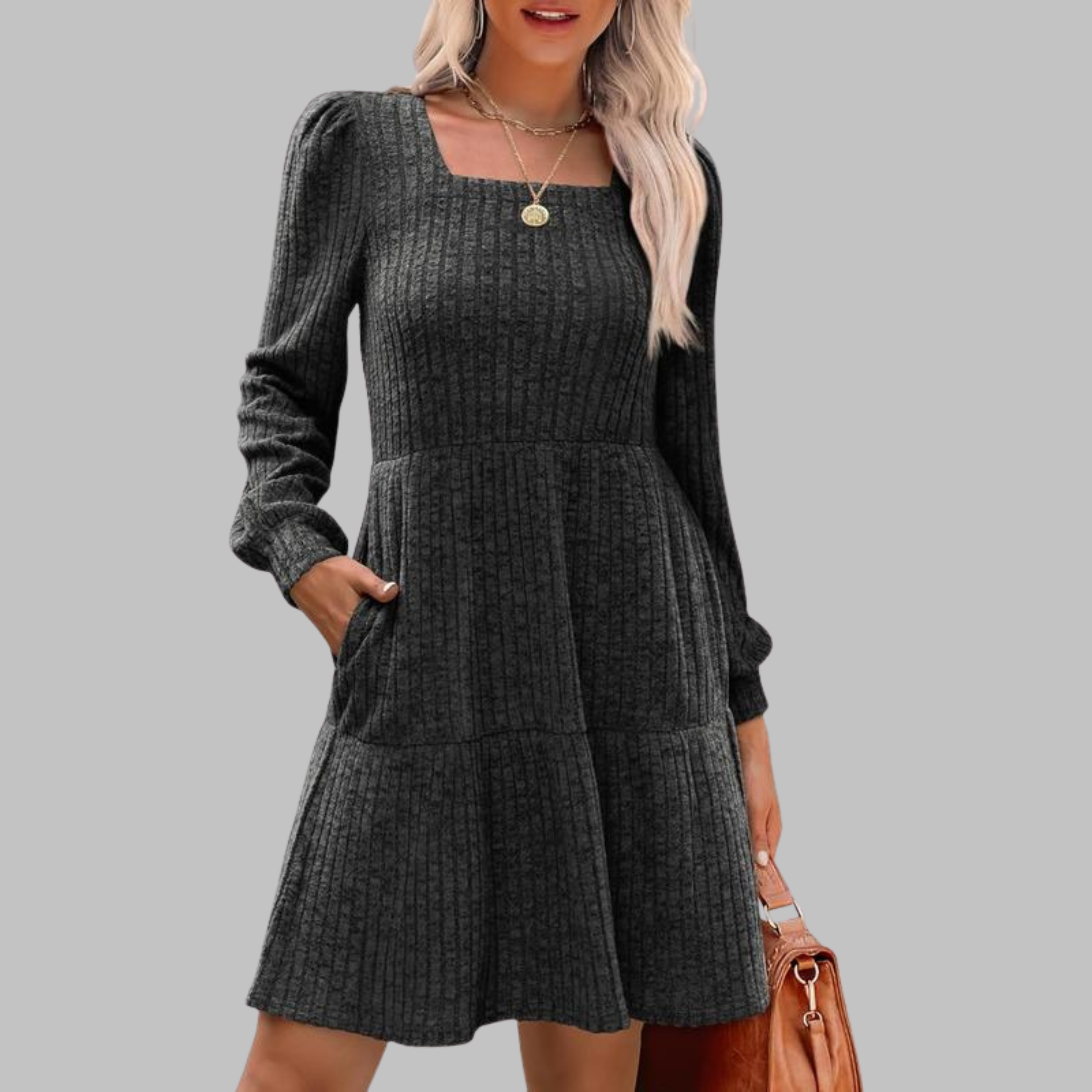 Kimberly Benn | Casual Square Neck Long Sleeve Midi Dress