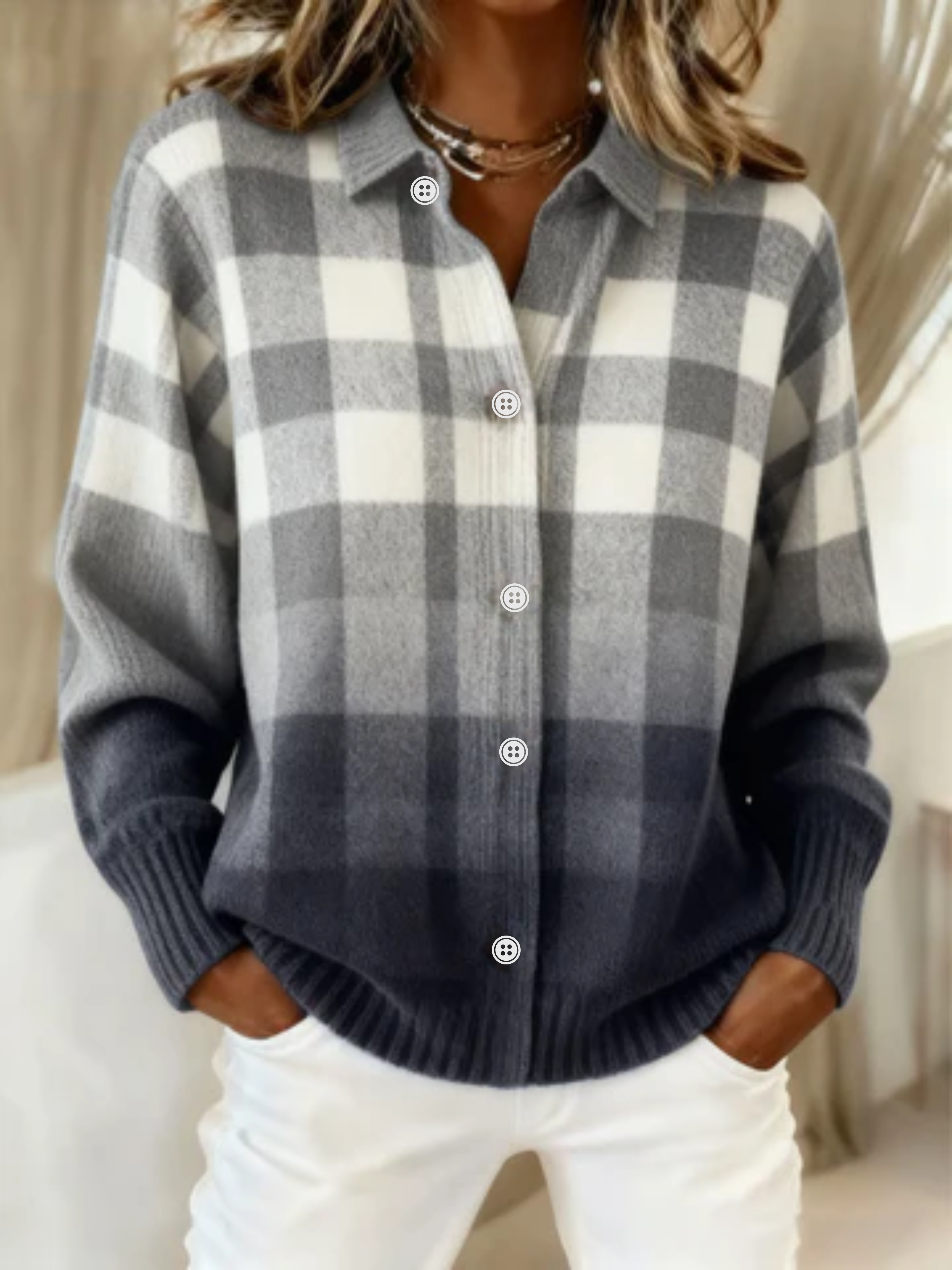 Kimberly Benn | Checked Hoodie Blouse