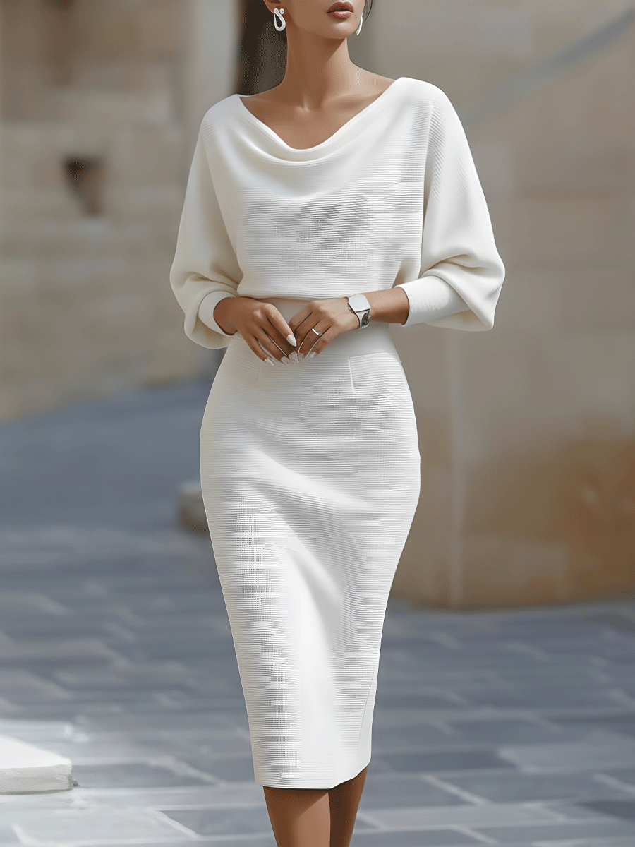 Kimberly Benn | White Draped Batwing Midi Dress