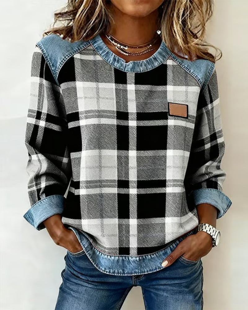 Kimberly Benn | Sweatshirt With Checkered Patchwork