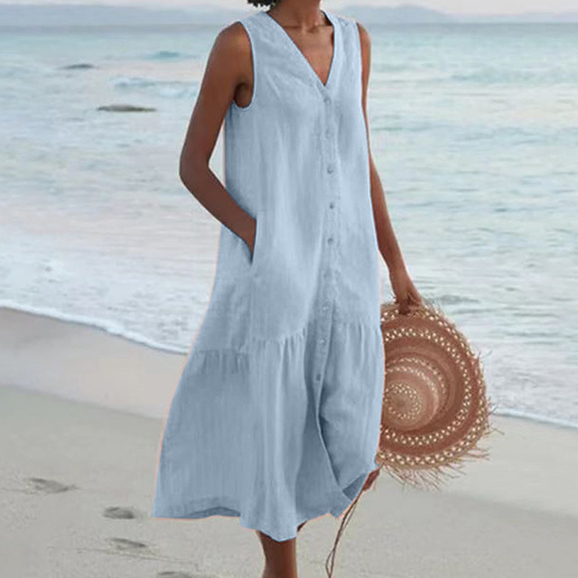 Kimberly Benn | Button-Front Sleeveless Beach Dress