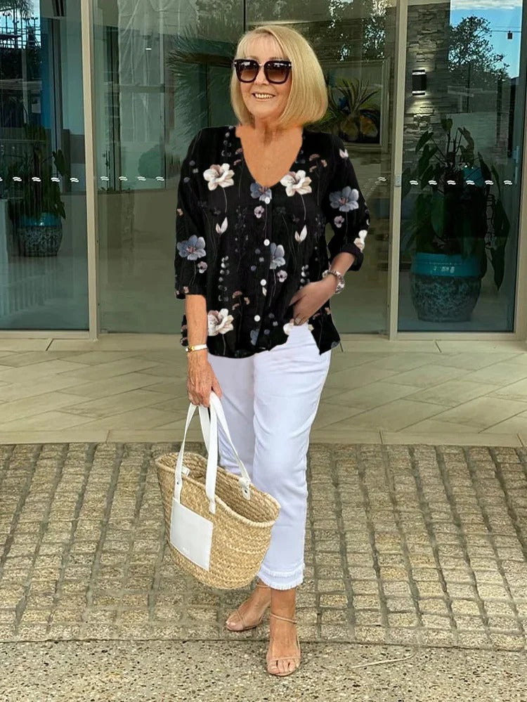 Kimberly Benn | Printed Button Tunic Top