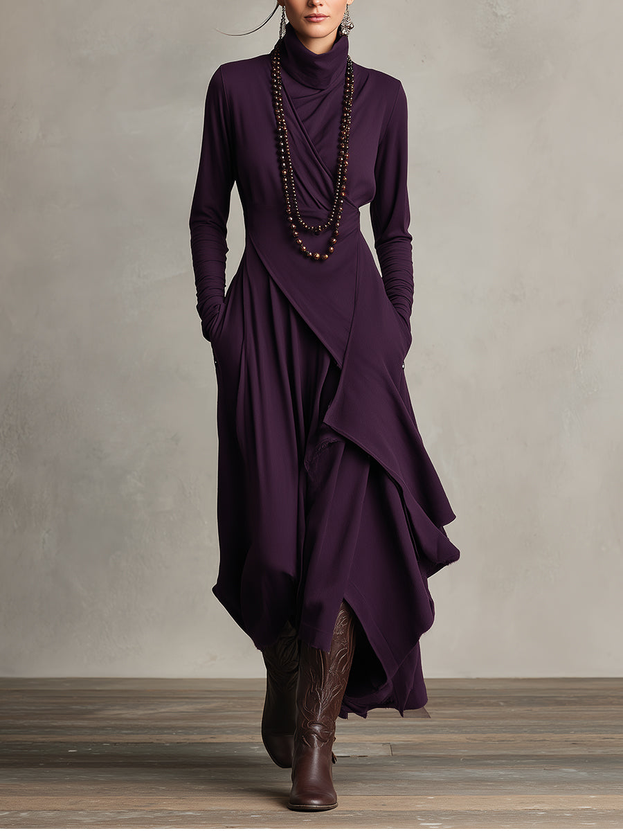 Kimberly Benn | Asymmetrical Maxi Knit Dress With Roll Neck