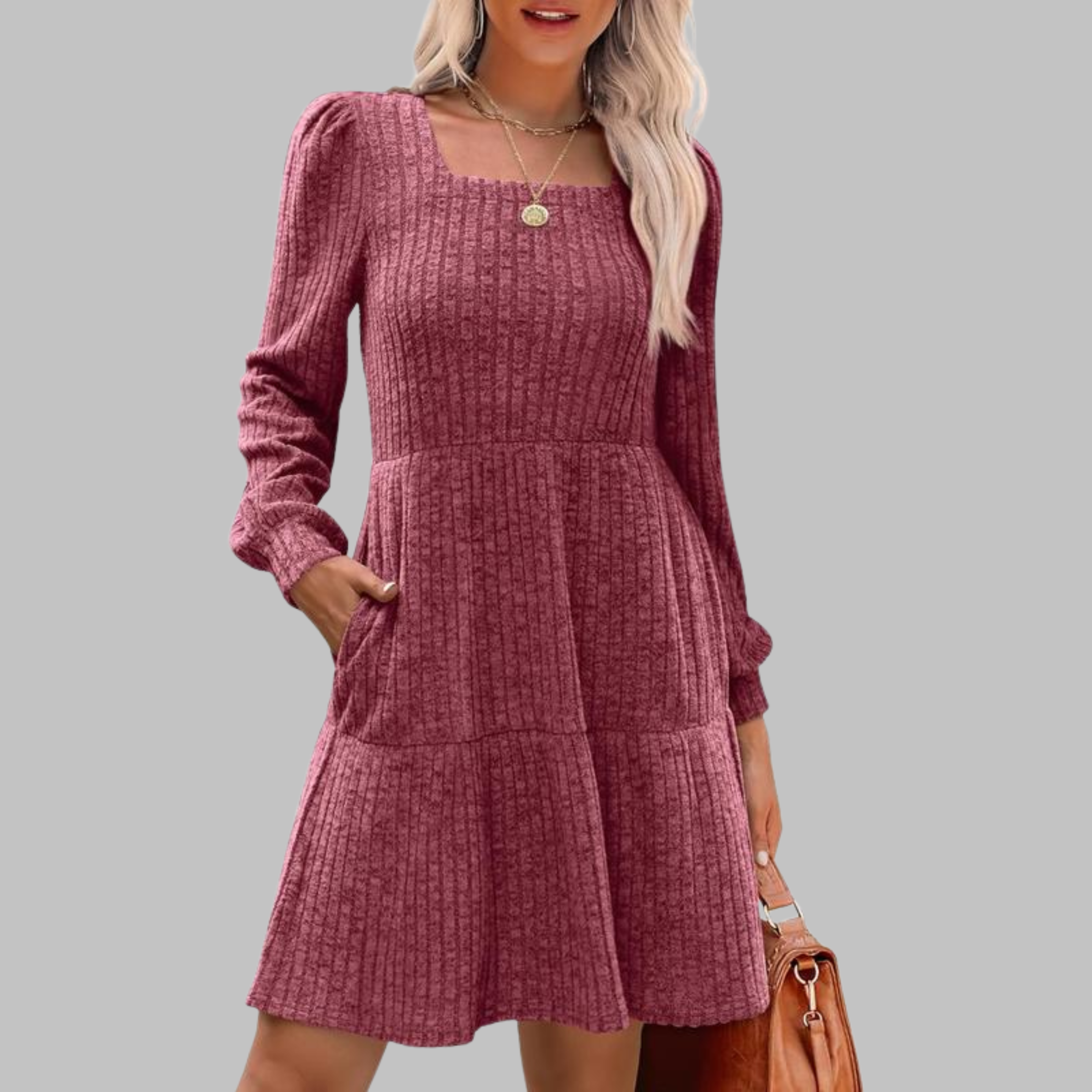Kimberly Benn | Casual Square Neck Long Sleeve Midi Dress