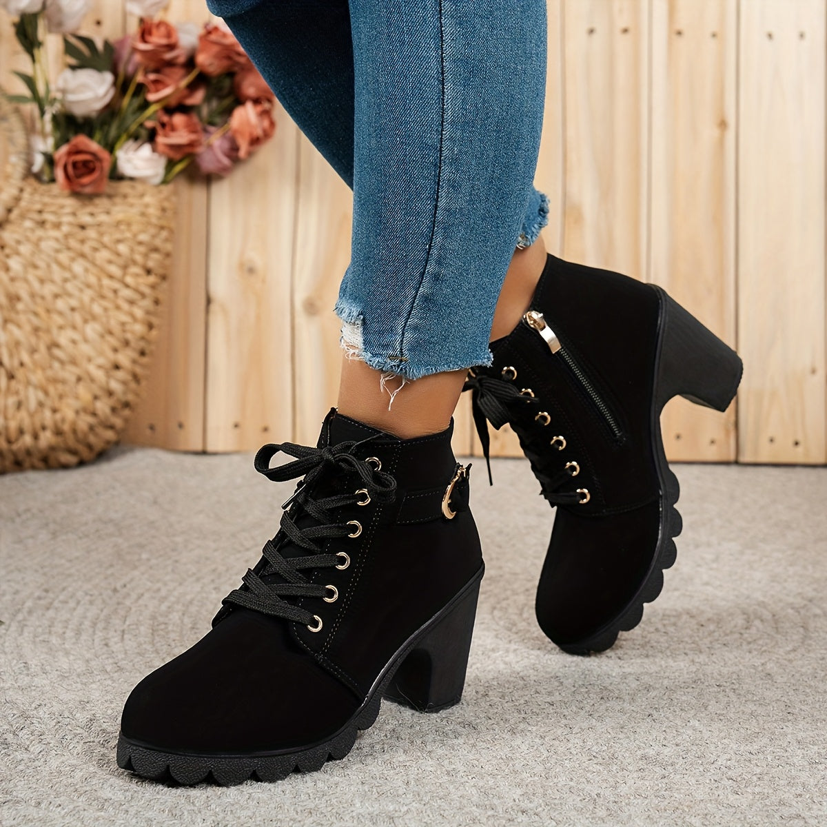 Kimberly Benn | Lace-Up Heel Boots In Black