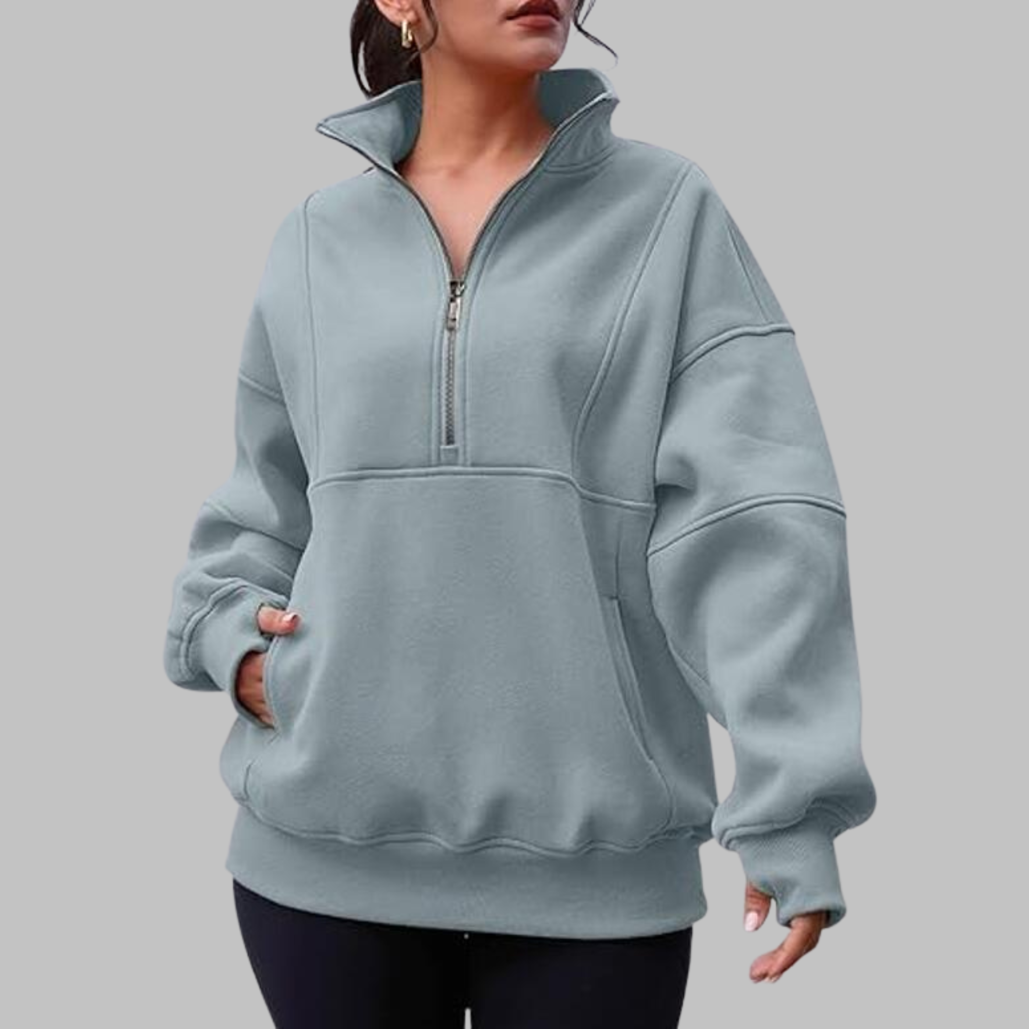 Kimberly Benn | Comfy Collar Half Zip Oversized Long Sleeve Sweatshirt