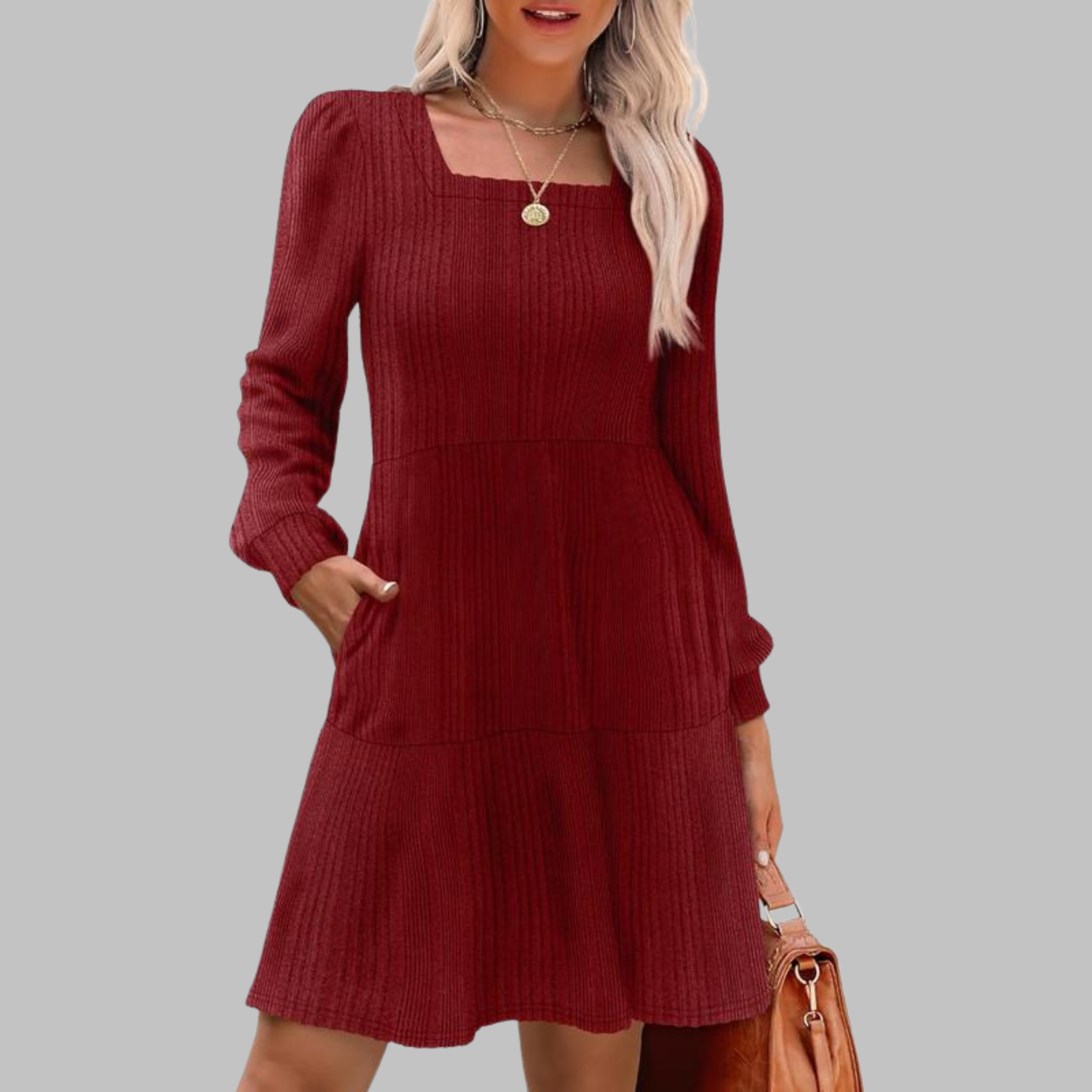 Kimberly Benn | Casual Square Neck Long Sleeve Midi Dress