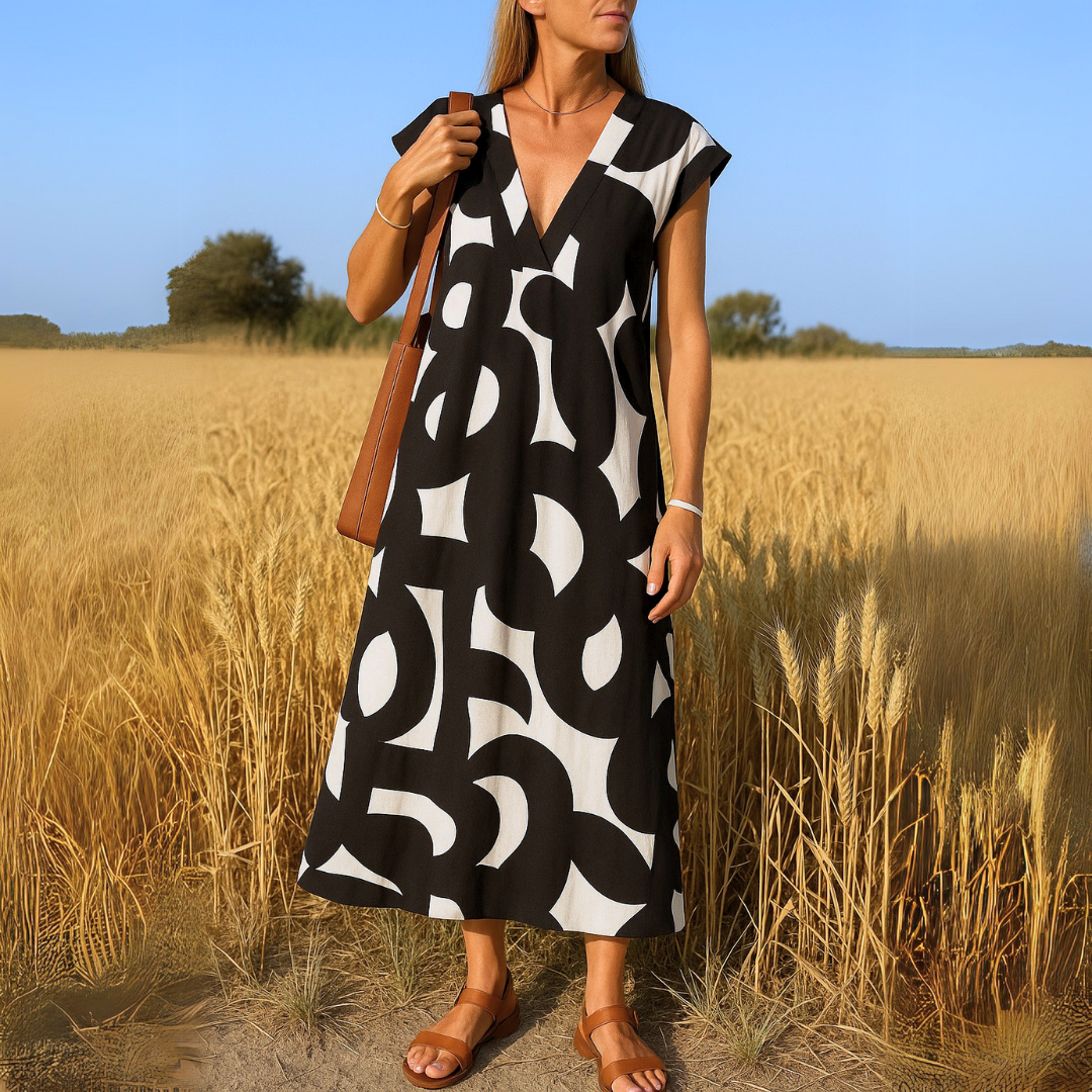 Kimberly Benn | Printed V-Neck Maxi Dress