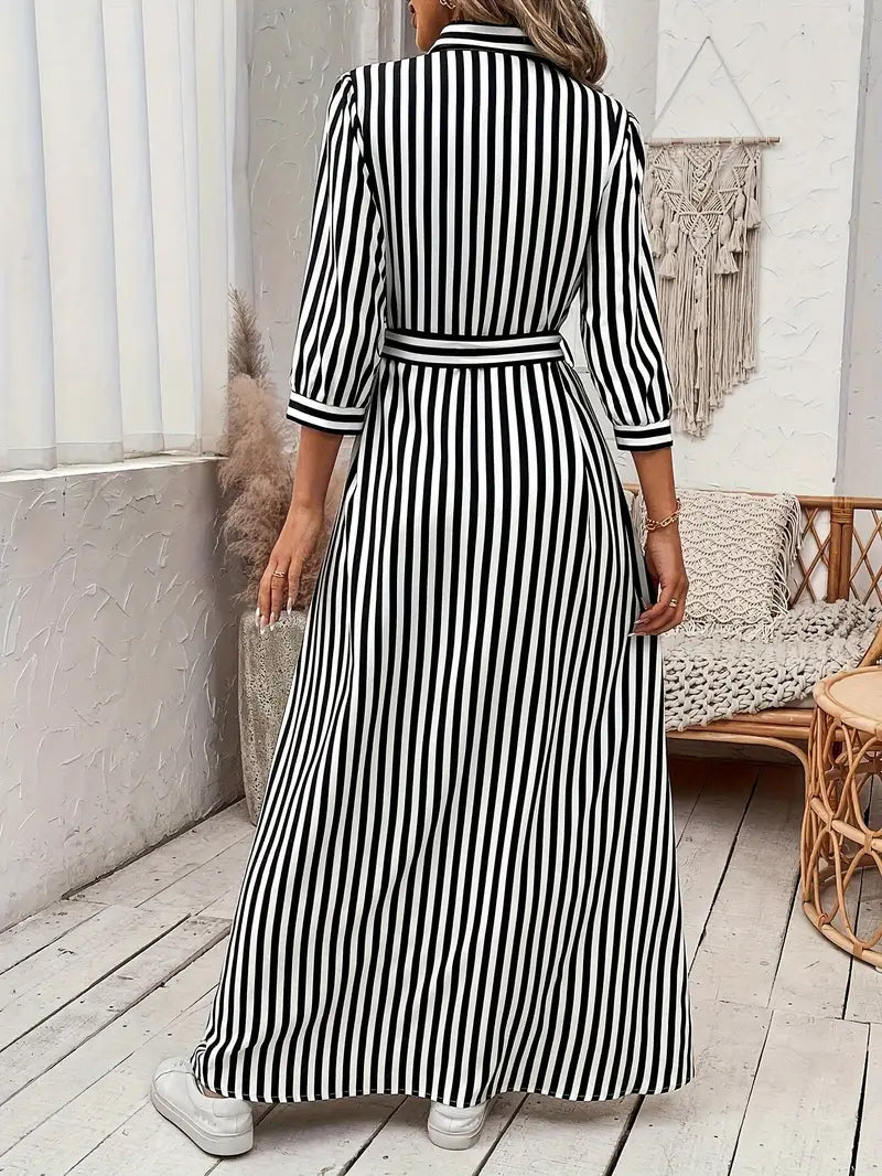 Kimberly Benn | Belted Striped Shirt Dress