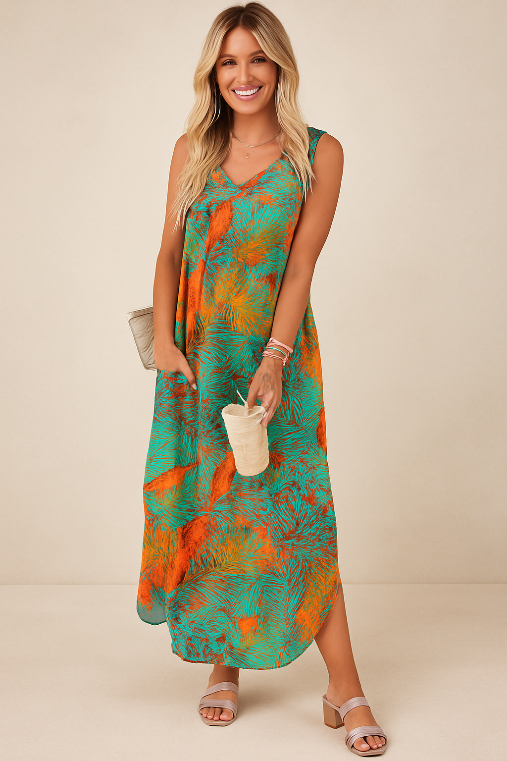 Kimberly Benn | Tropical Leaf Print Maxi Dress