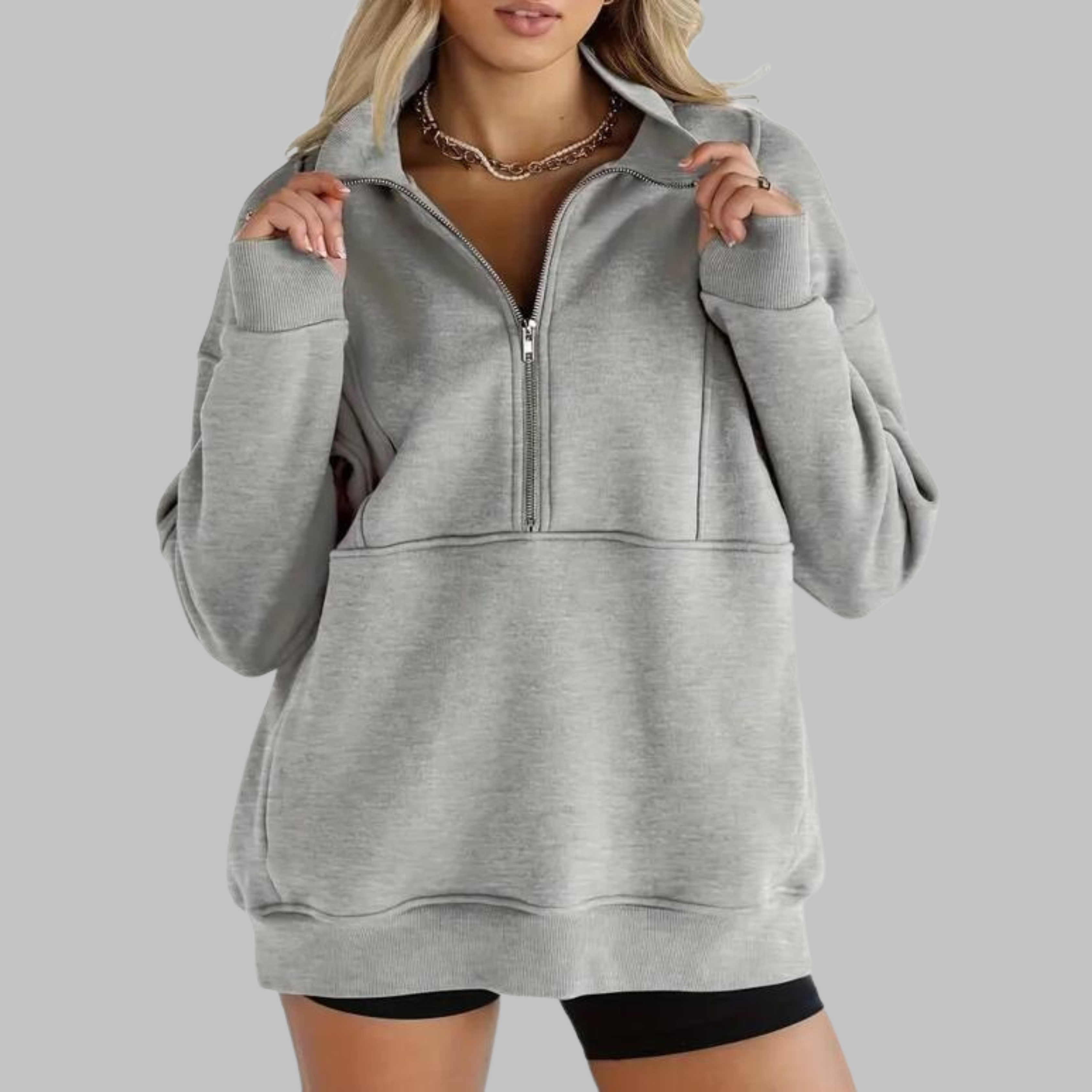 Kimberly Benn | Comfy Collar Half Zip Oversized Long Sleeve Sweatshirt