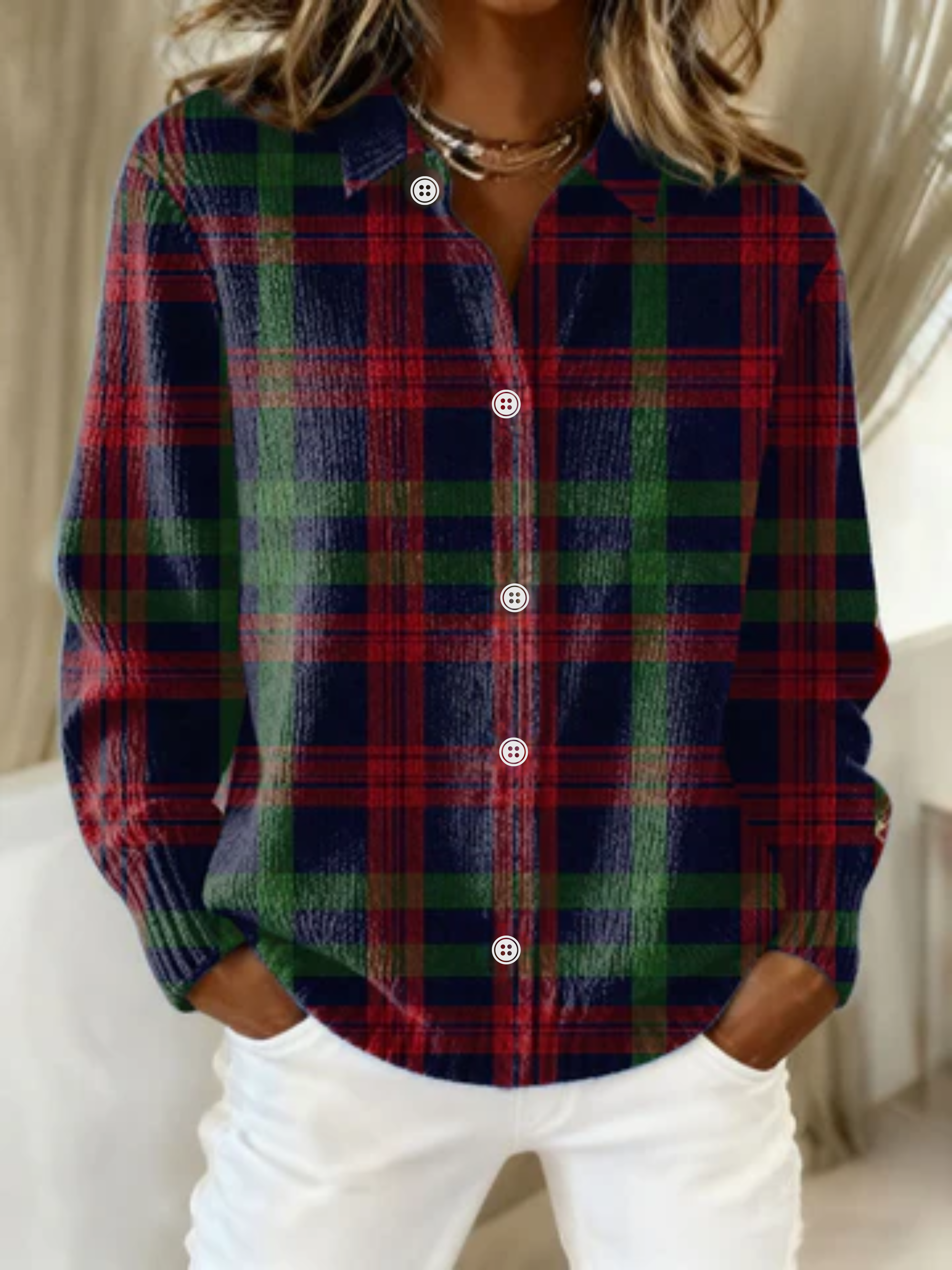 Kimberly Benn | Checked Hoodie Blouse
