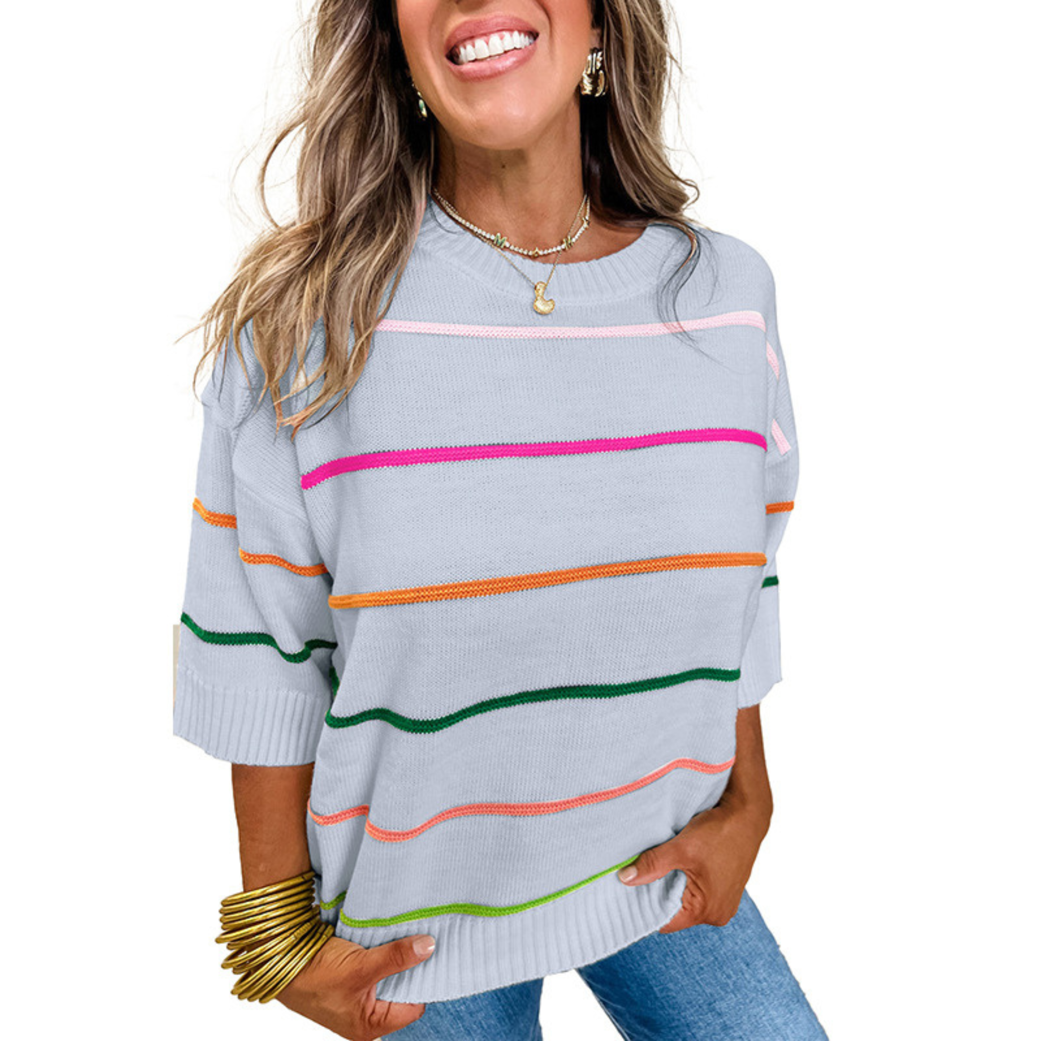 Kimberly Benn | Lightweight Striped Round Neck Top