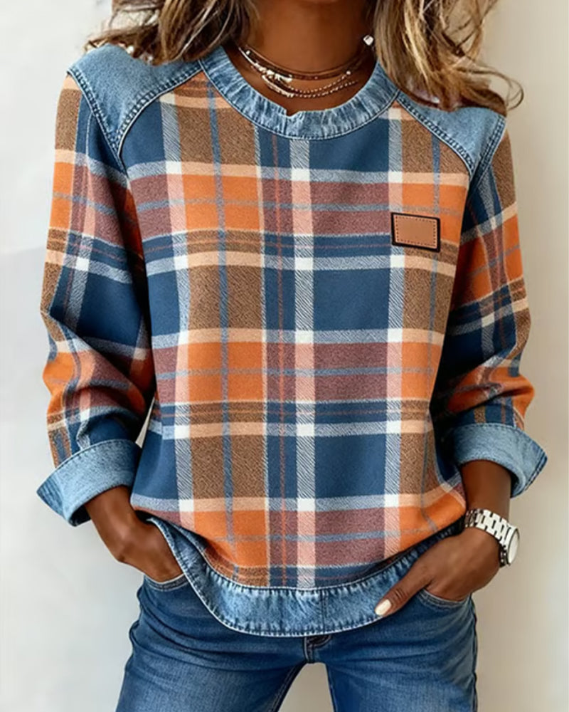 Kimberly Benn | Sweatshirt With Checkered Patchwork