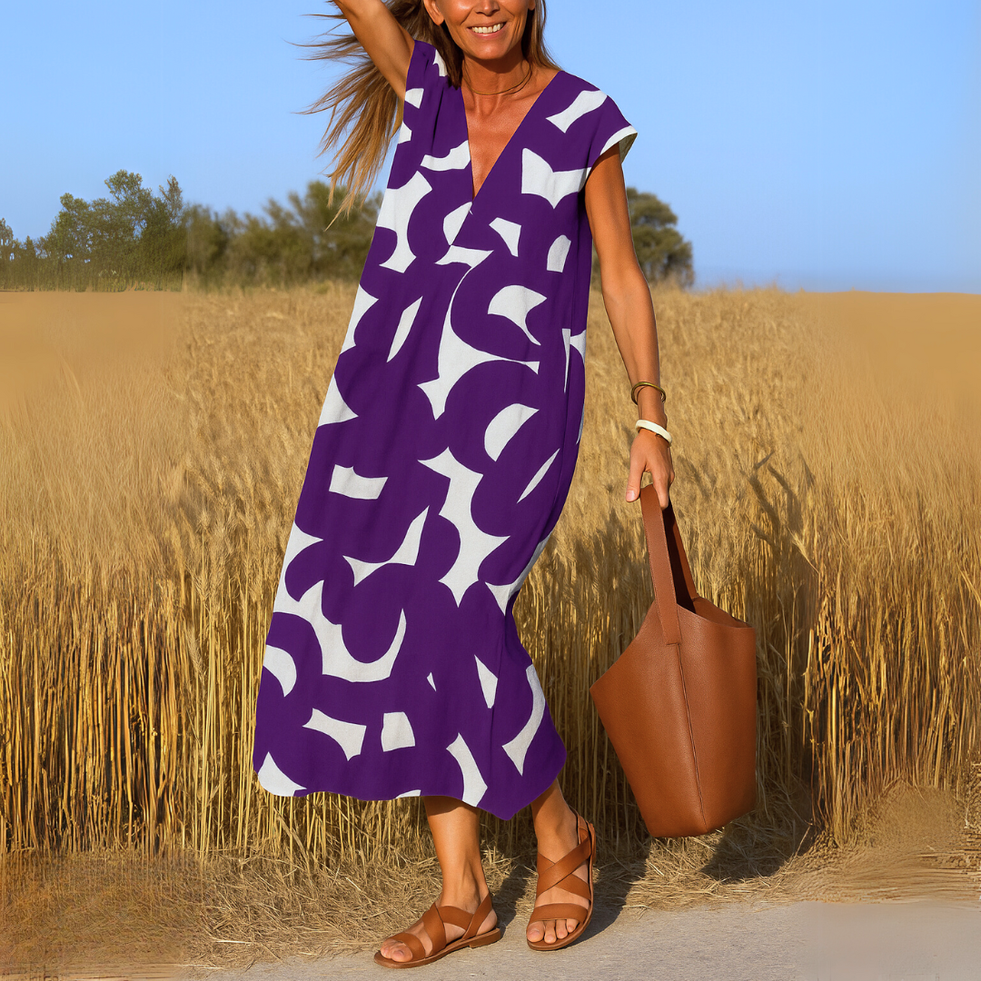 Kimberly Benn | Printed V-Neck Maxi Dress