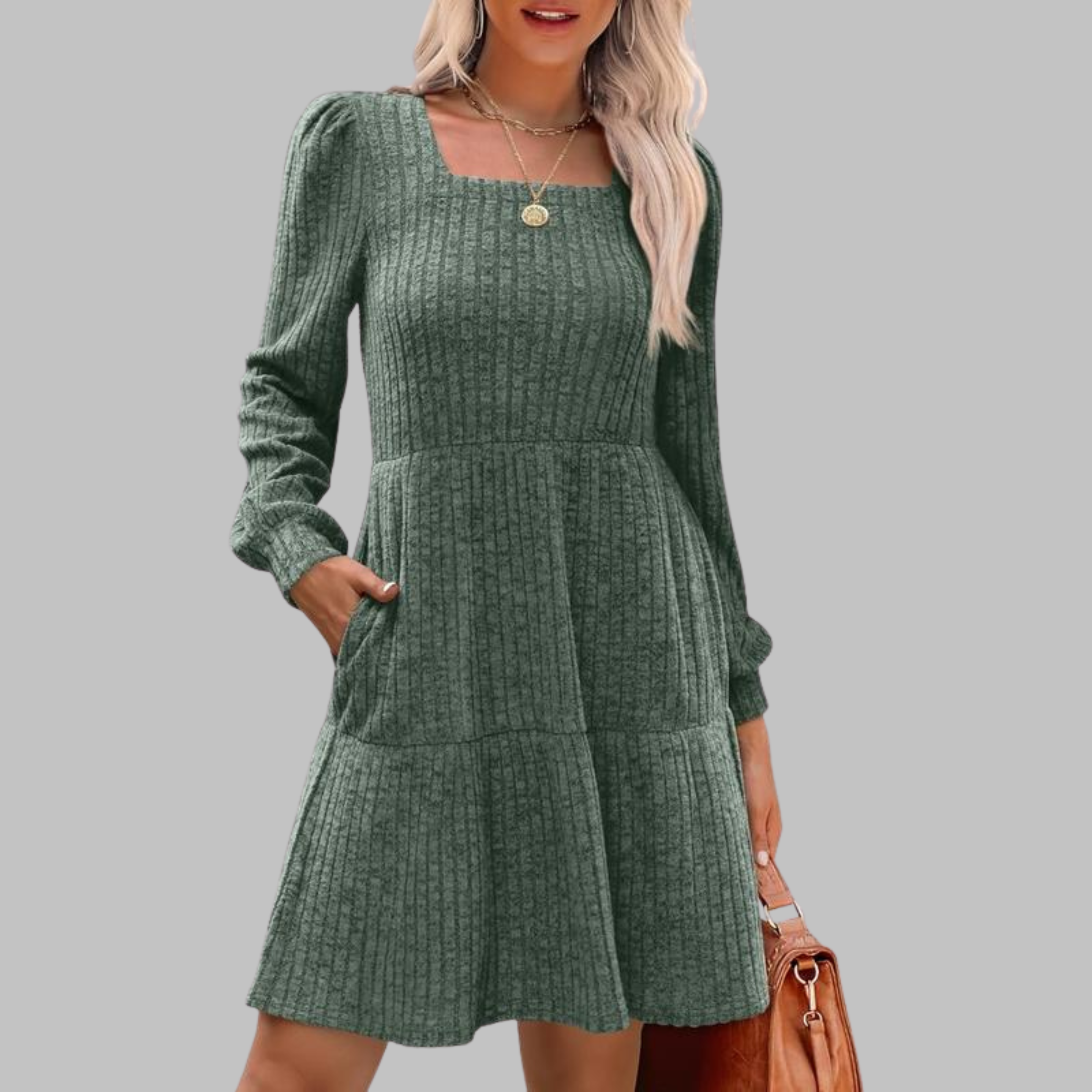 Kimberly Benn | Casual Square Neck Long Sleeve Midi Dress