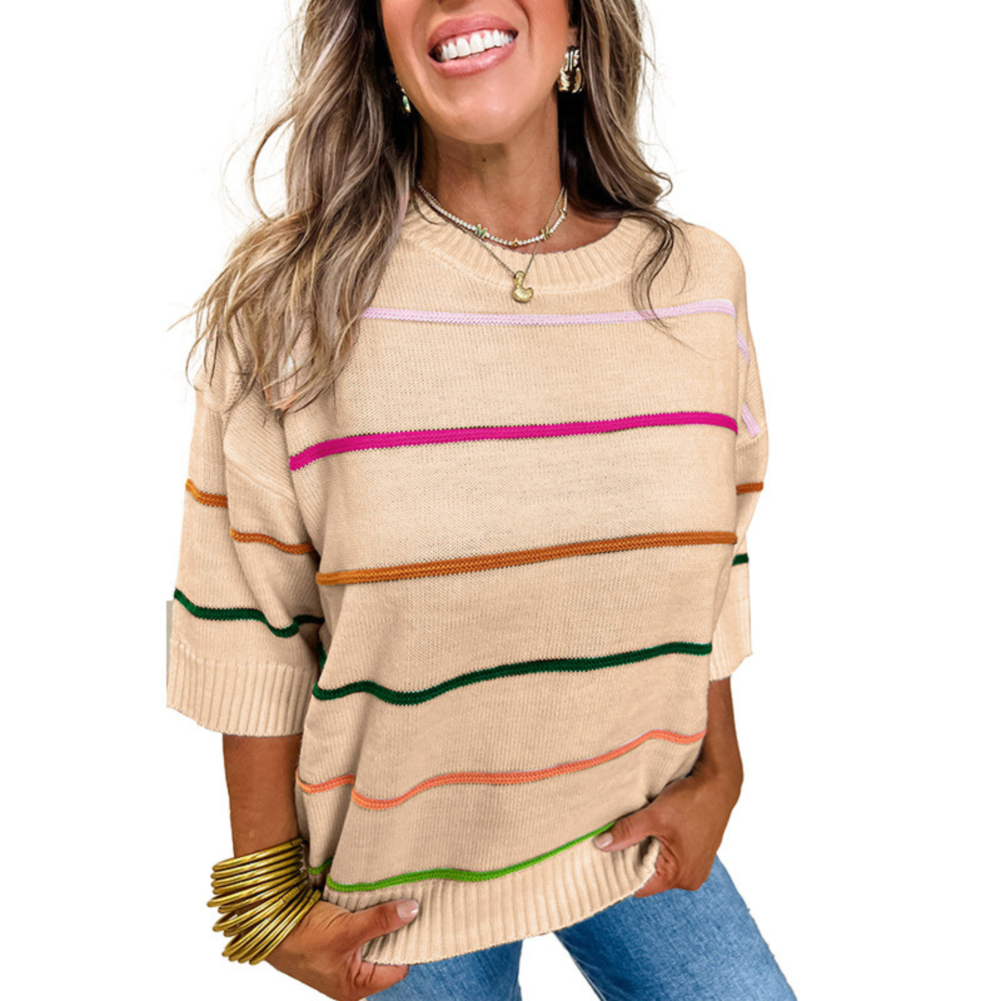 Kimberly Benn | Lightweight Striped Round Neck Top