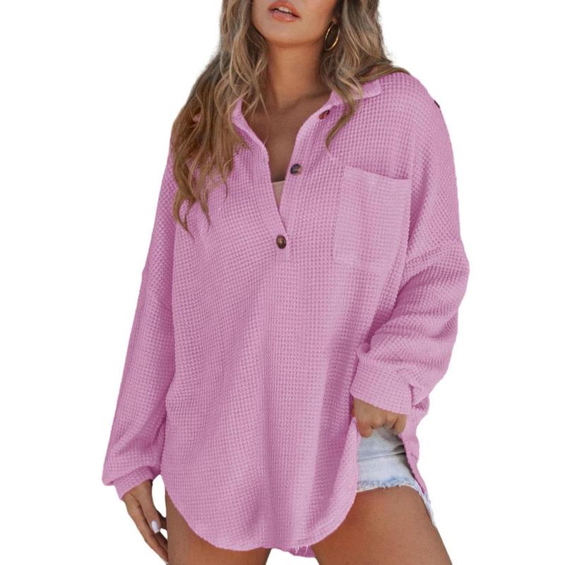 Kimberly Benn | Casual Oversized Waffle V-Neck Long Sleeve Sweater