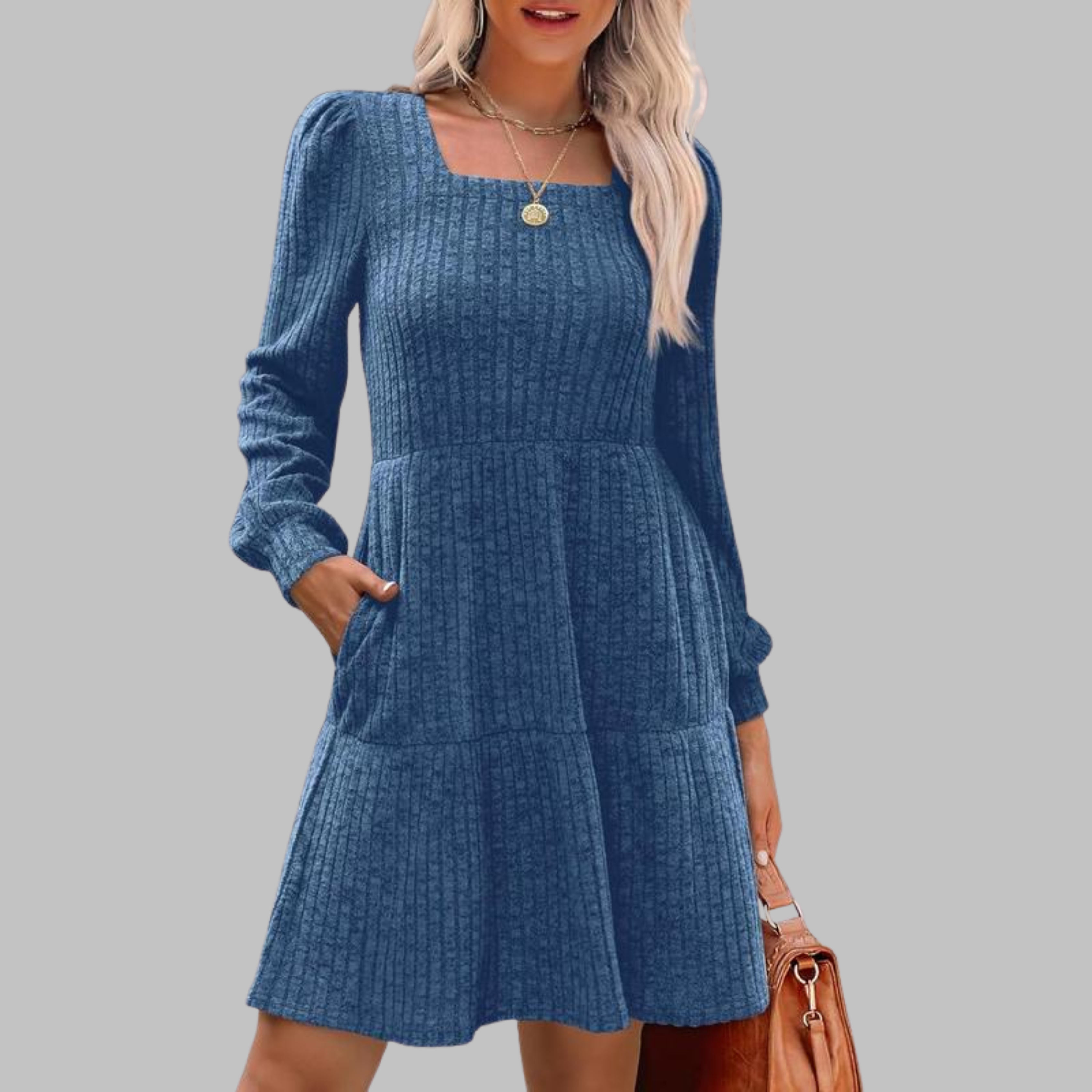Kimberly Benn | Casual Square Neck Long Sleeve Midi Dress
