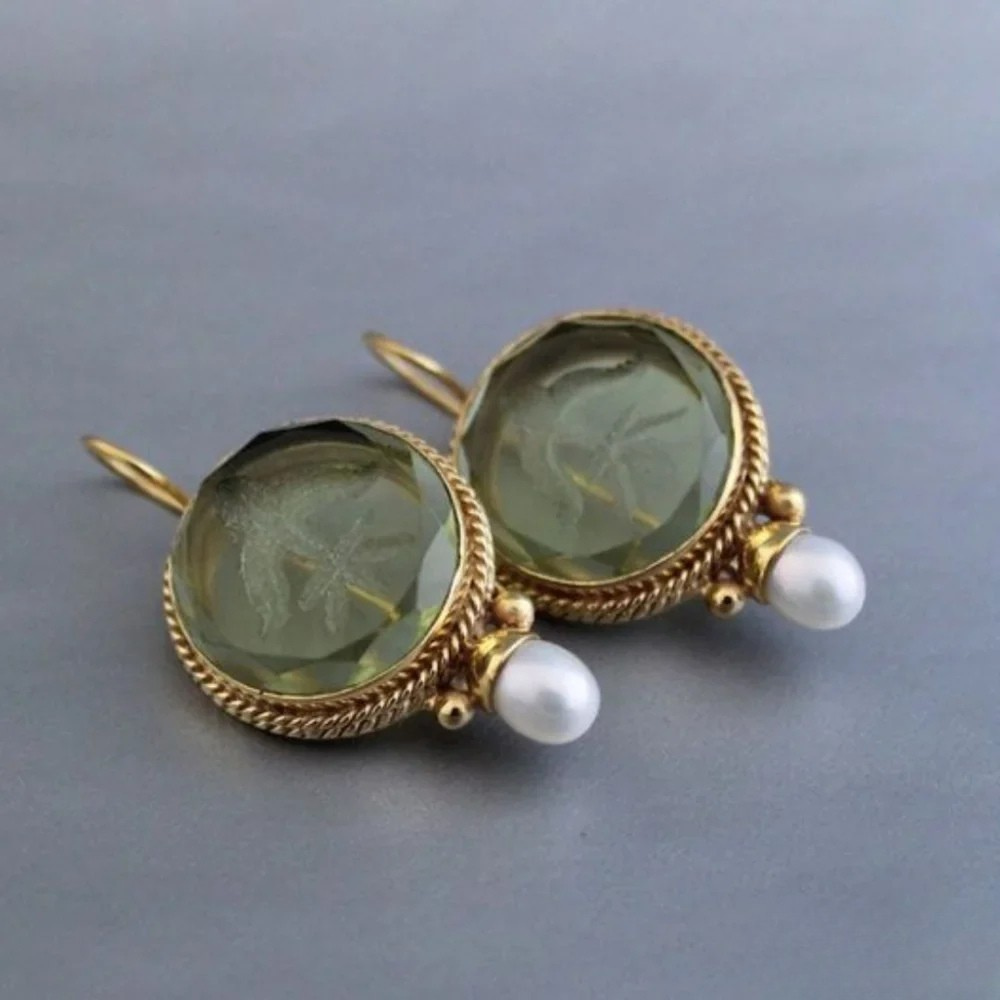 Kimberly Benn | Vintage Round Green Stone Earrings