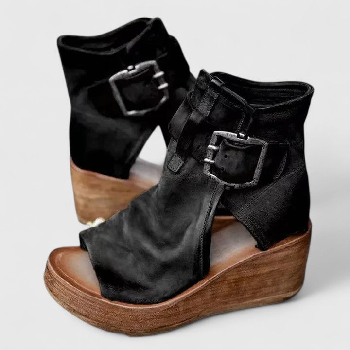 Kimberly Benn | Bold Buckle Wedge Sandals