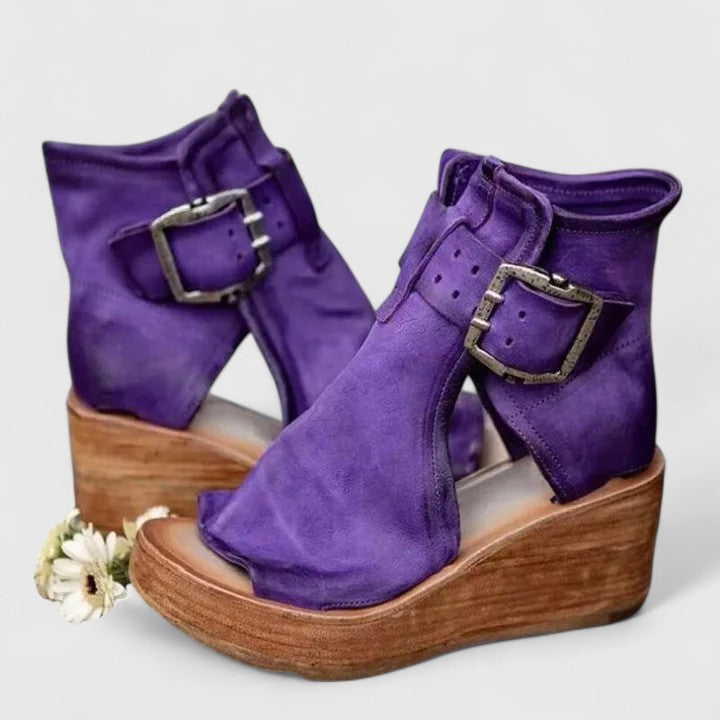 Kimberly Benn | Bold Buckle Wedge Sandals