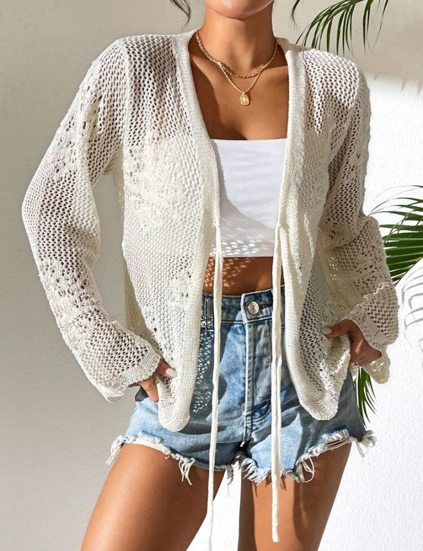 Kimberly Benn | Elegant Tie Front Long Sleeve Cardigan