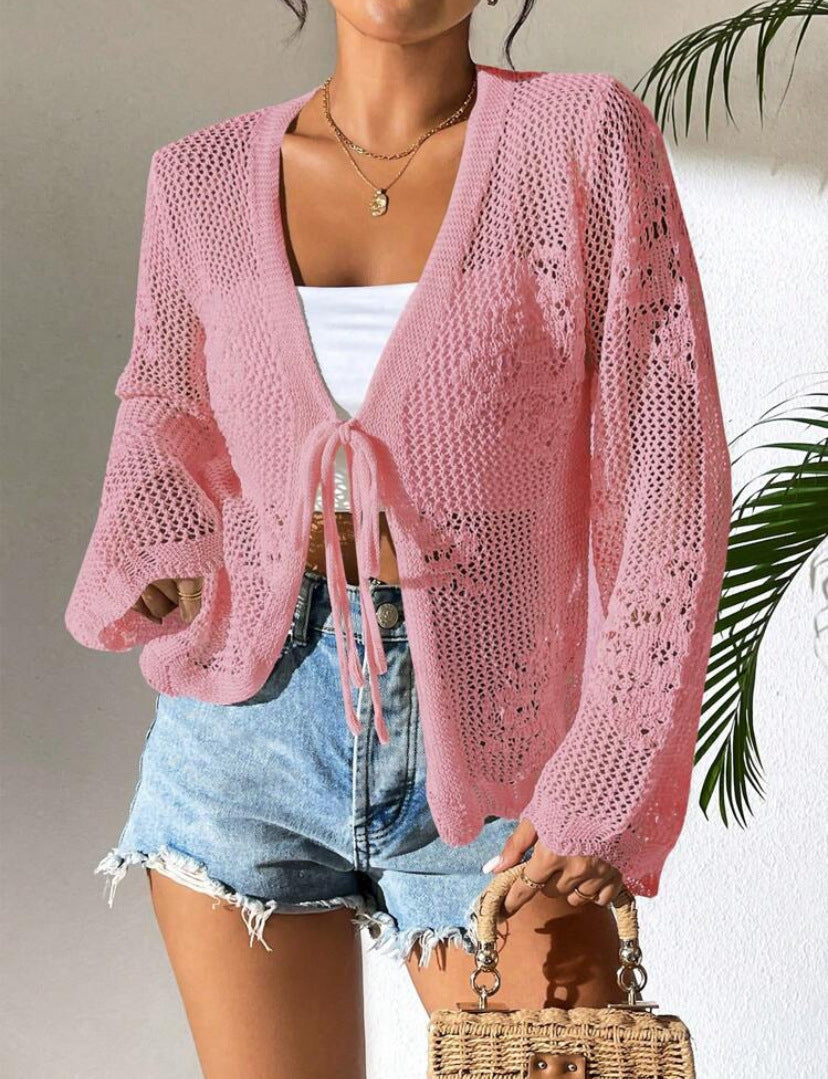 Kimberly Benn | Elegant Tie Front Long Sleeve Cardigan