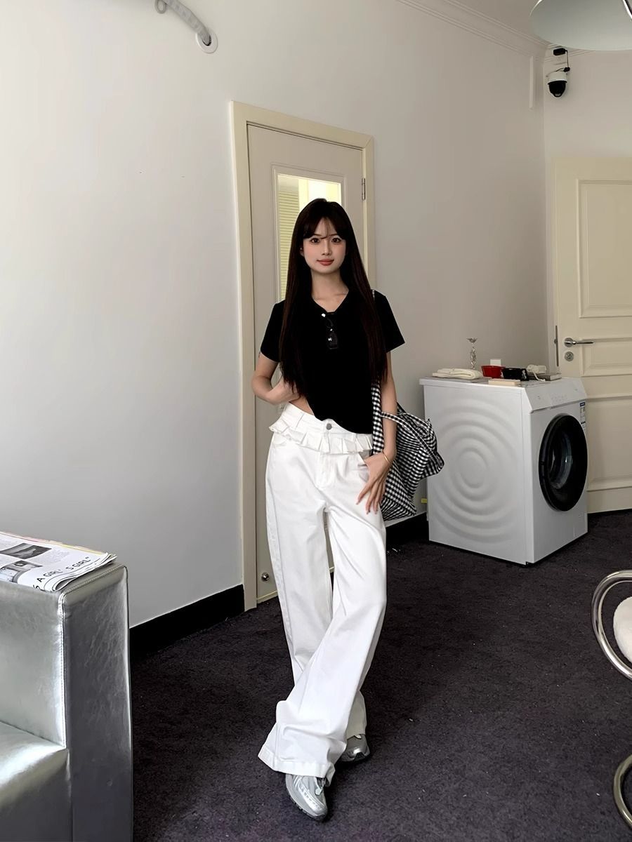 Kimberly Benn | Elegant Lace-Trimmed Wide-Leg Jeans