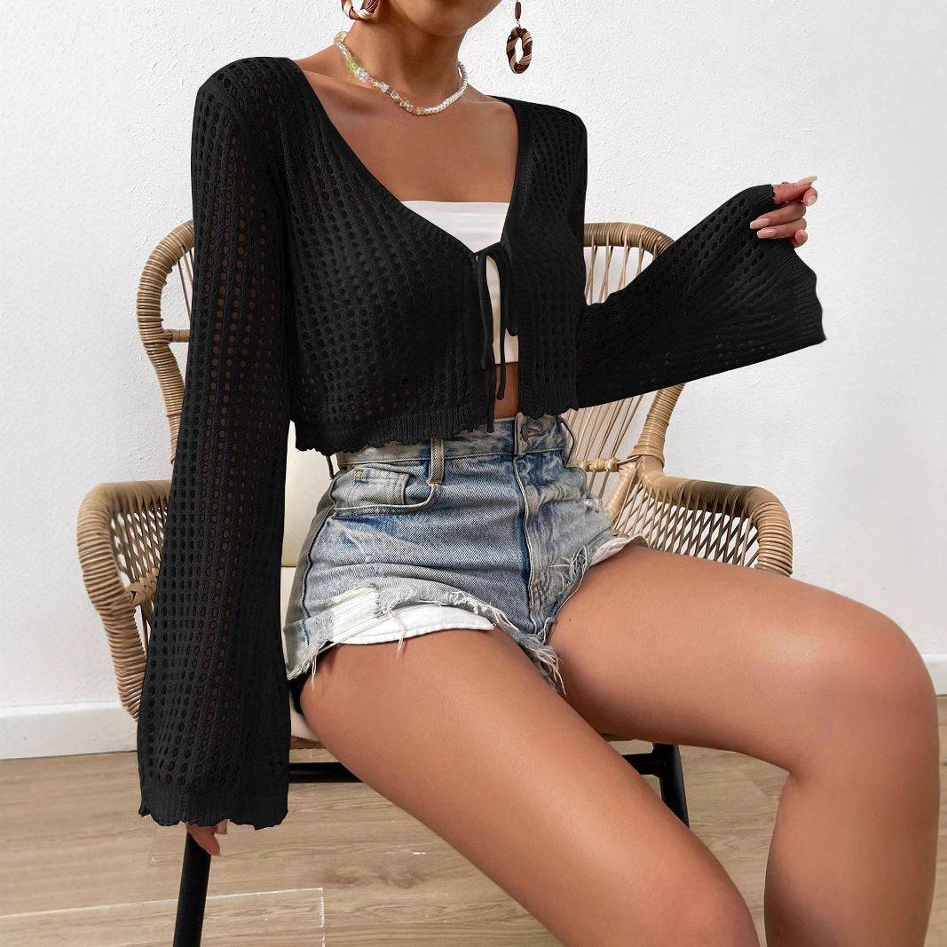 Kimberly Benn | Lightweight Tie Front V-Neck Crop Cardigan