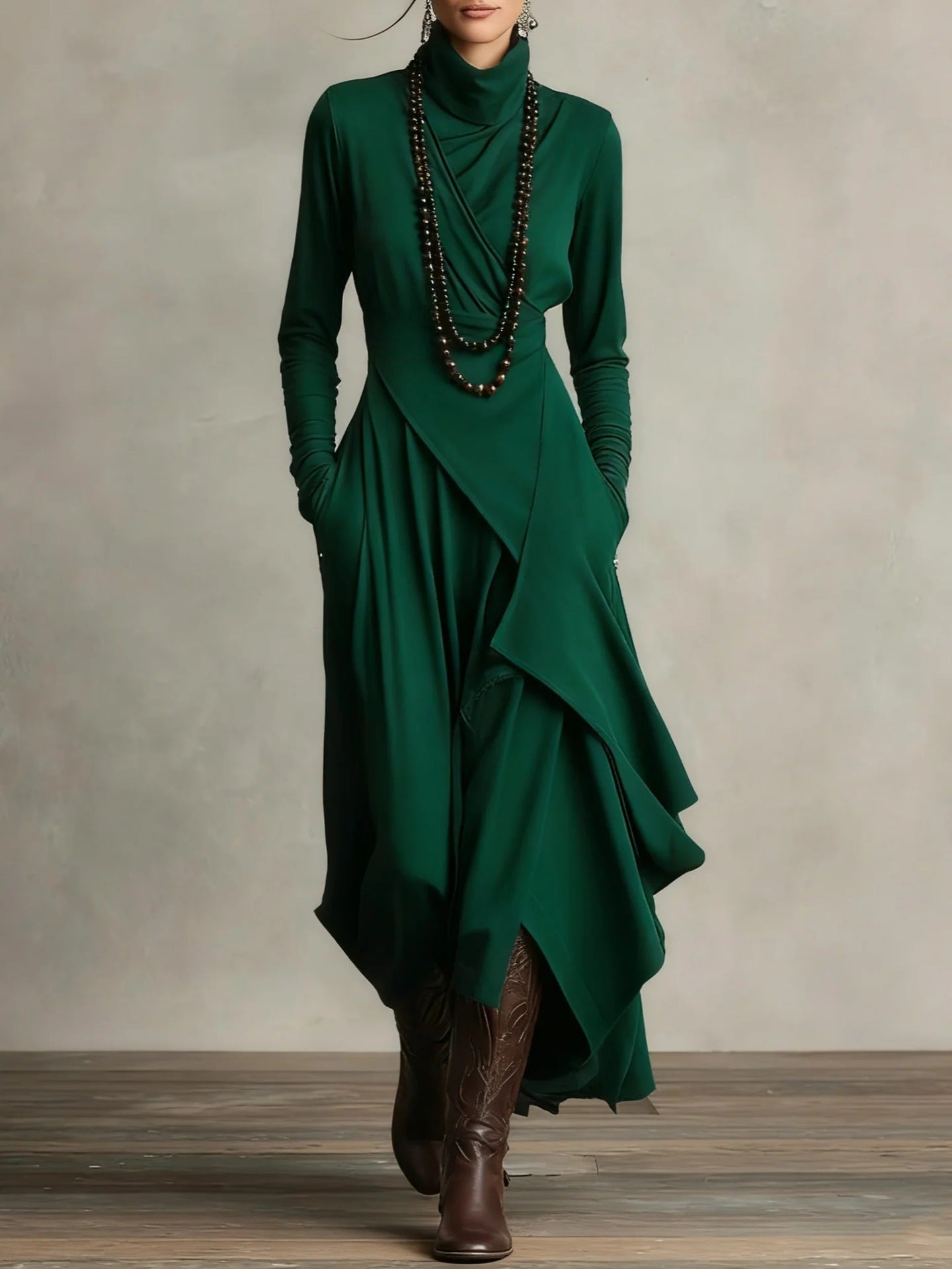 Kimberly Benn | Asymmetrical Maxi Knit Dress With Roll Neck