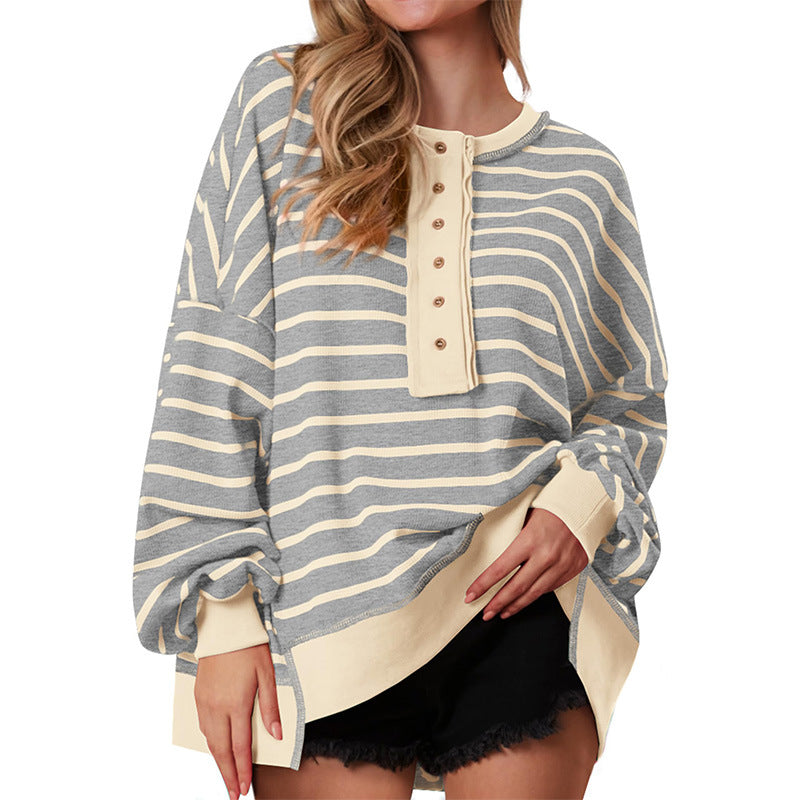 Kimberly Benn | Casual Oversized Striped Long Sleeve Sweatshirt