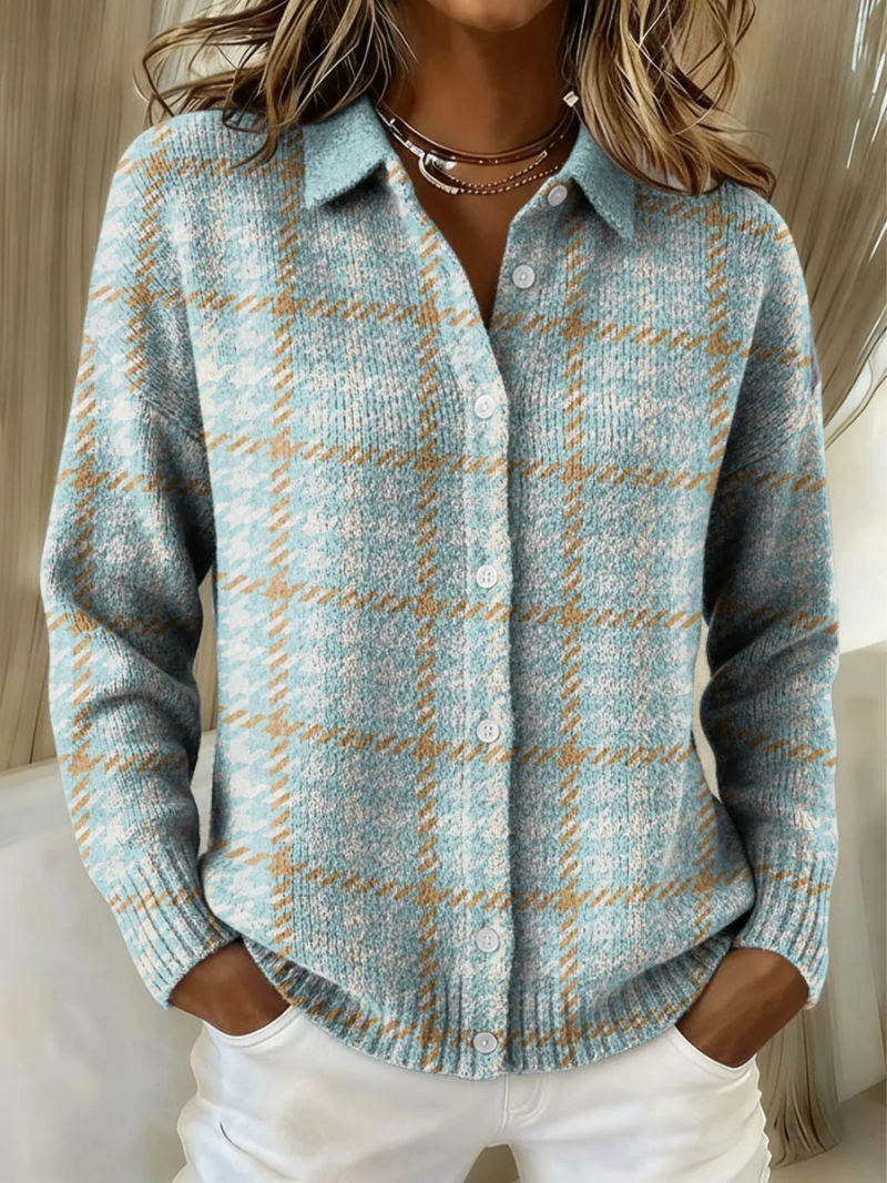 Kimberly Benn | Checked Hoodie Blouse With Sand-Colored Accents