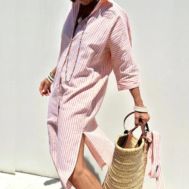 Kimberly Benn | Elegant Striped Shirt Dress