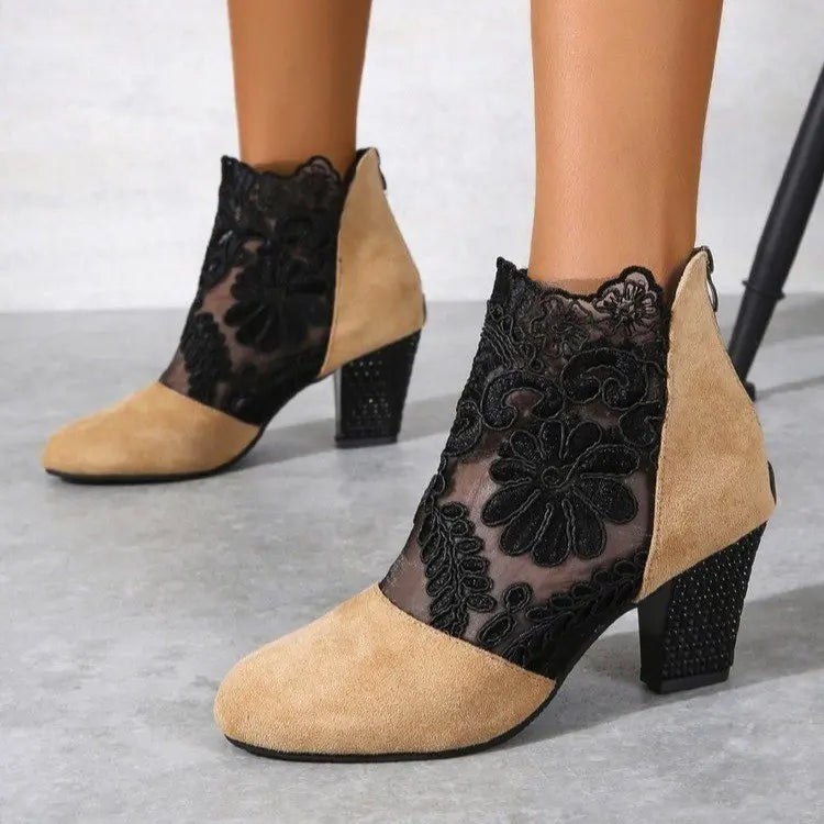 Kimberly Benn | Elegant Lacy High Heels Mesh Boots