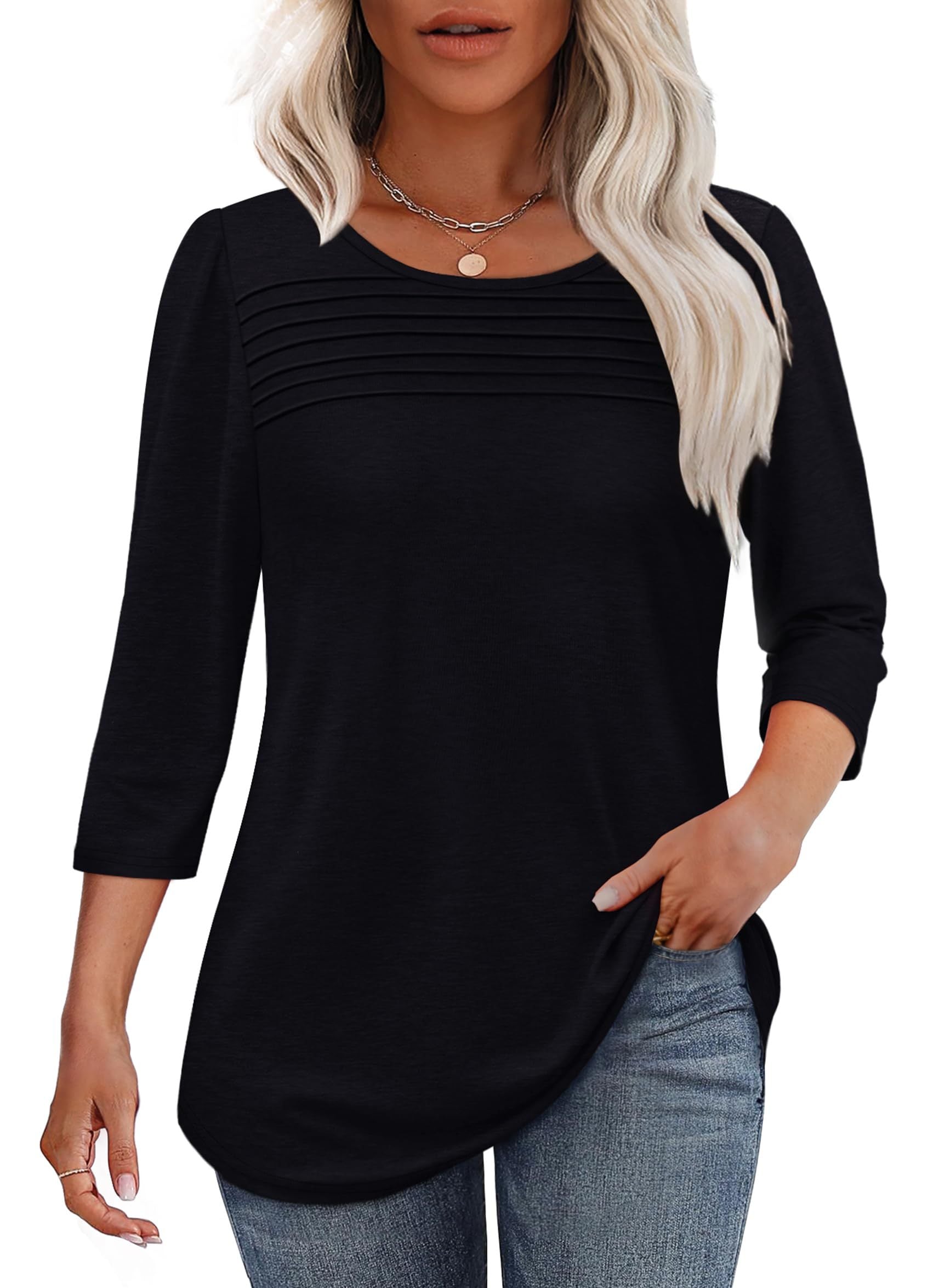 Kimberly Benn | Pleated 3/4 Sleeve Top