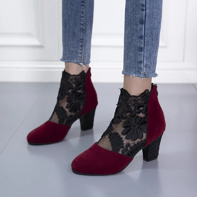 Kimberly Benn | Elegant Lacy High Heels Mesh Boots