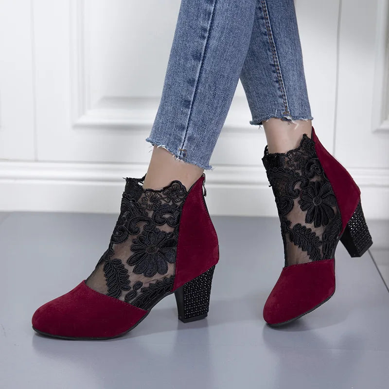 Kimberly Benn | Elegant Lacy High Heels Mesh Boots