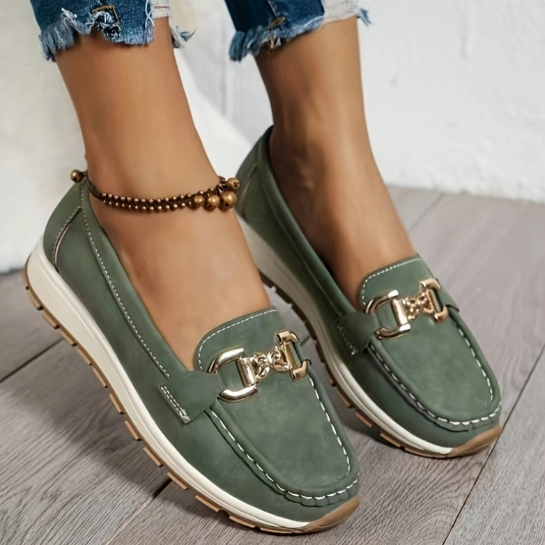 Kimberly Benn | Green Buckle Loafers