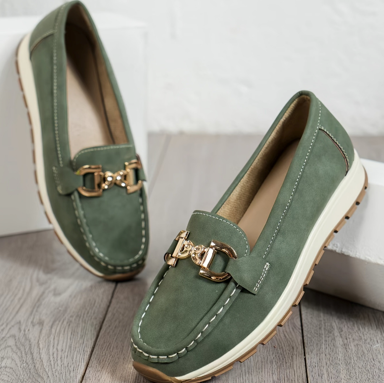 Kimberly Benn | Green Buckle Loafers