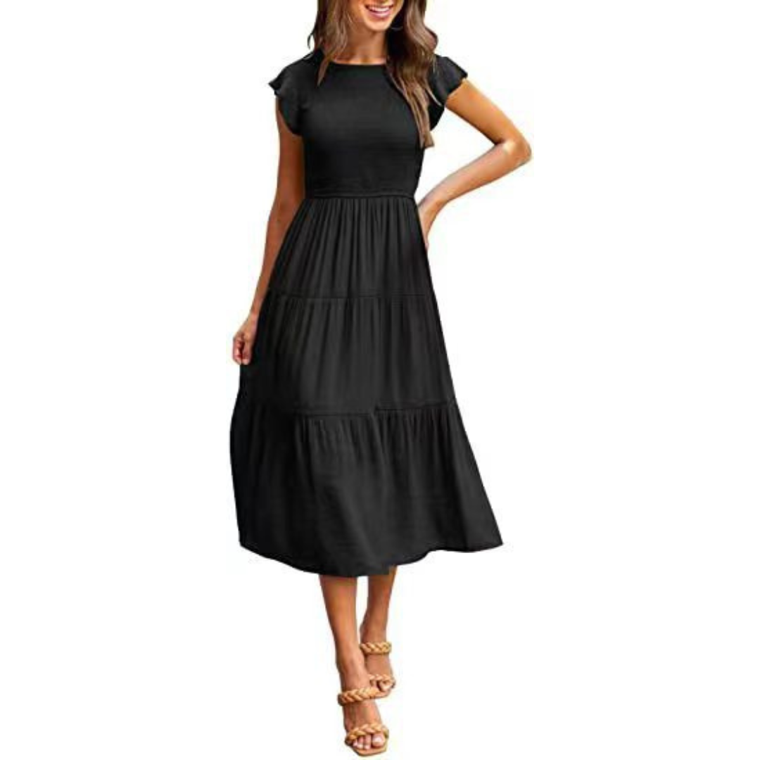 Kimberly Benn | Elegant Flutter Sleeve Midi Dress