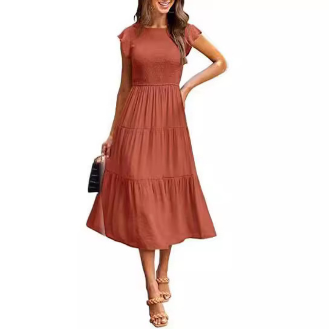 Kimberly Benn | Elegant Flutter Sleeve Midi Dress