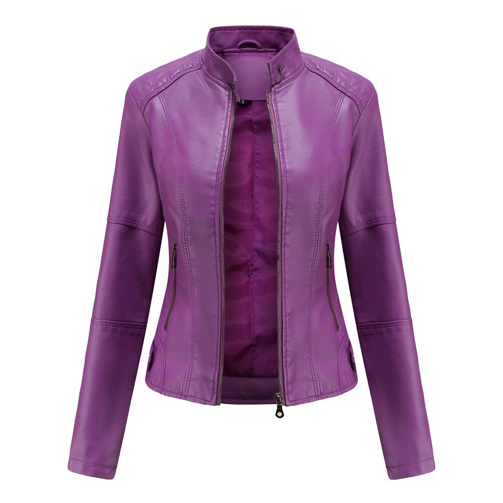 Kimberly Benn | Women’s Leather Jacket With Mandarin Collar