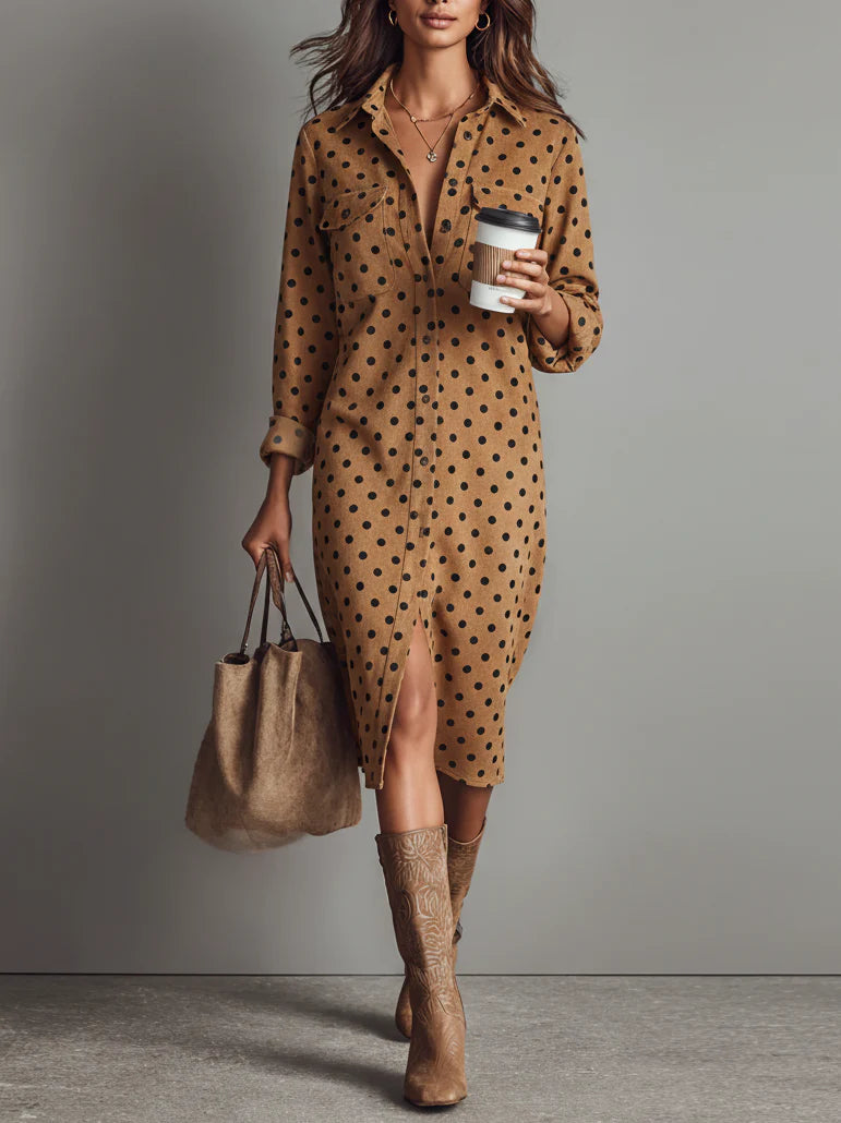 Kimberly Benn | Polka Dot Faux Leather Midi Dress