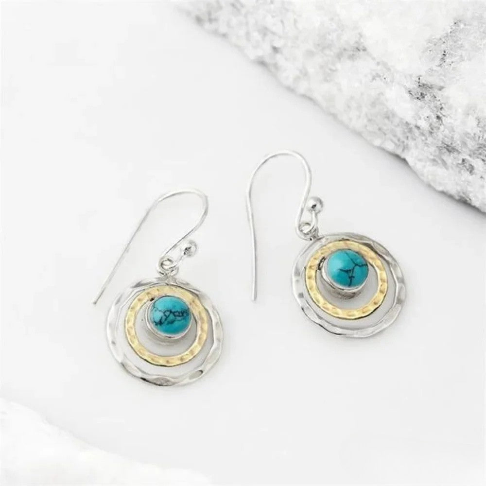 Kimberly Benn | Boho Earrings with Turquoise Stone in Silver and Gold