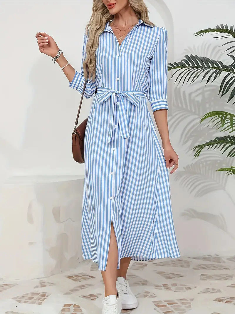Kimberly Benn | Belted Striped Shirt Dress